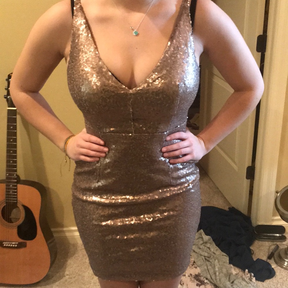 gold/bronze sequin bodycon dress